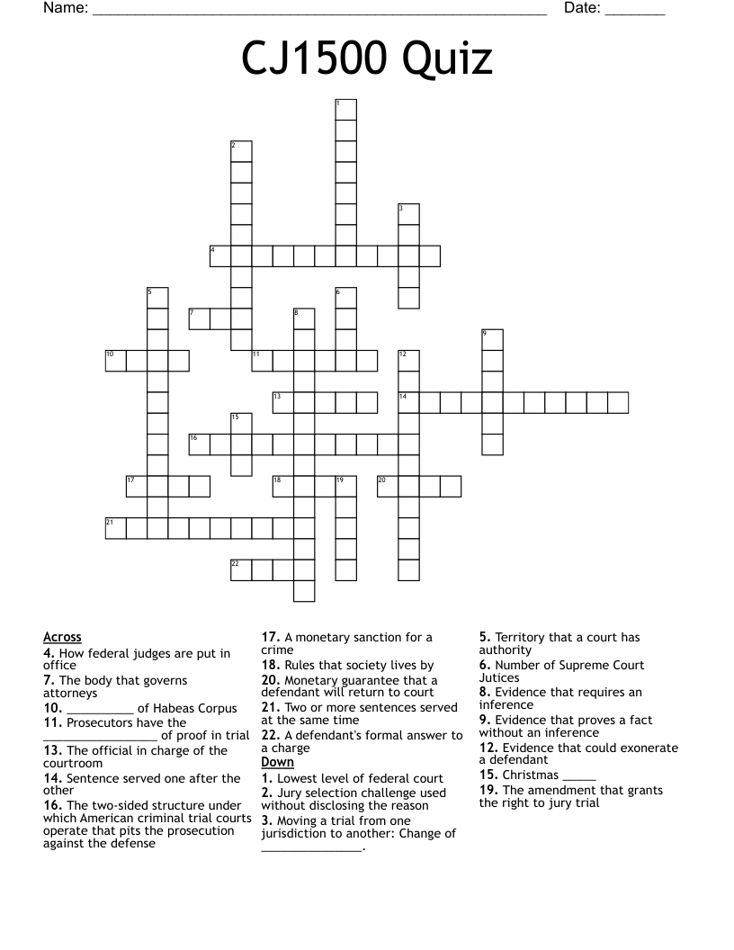 CJ1500 Quiz Crossword