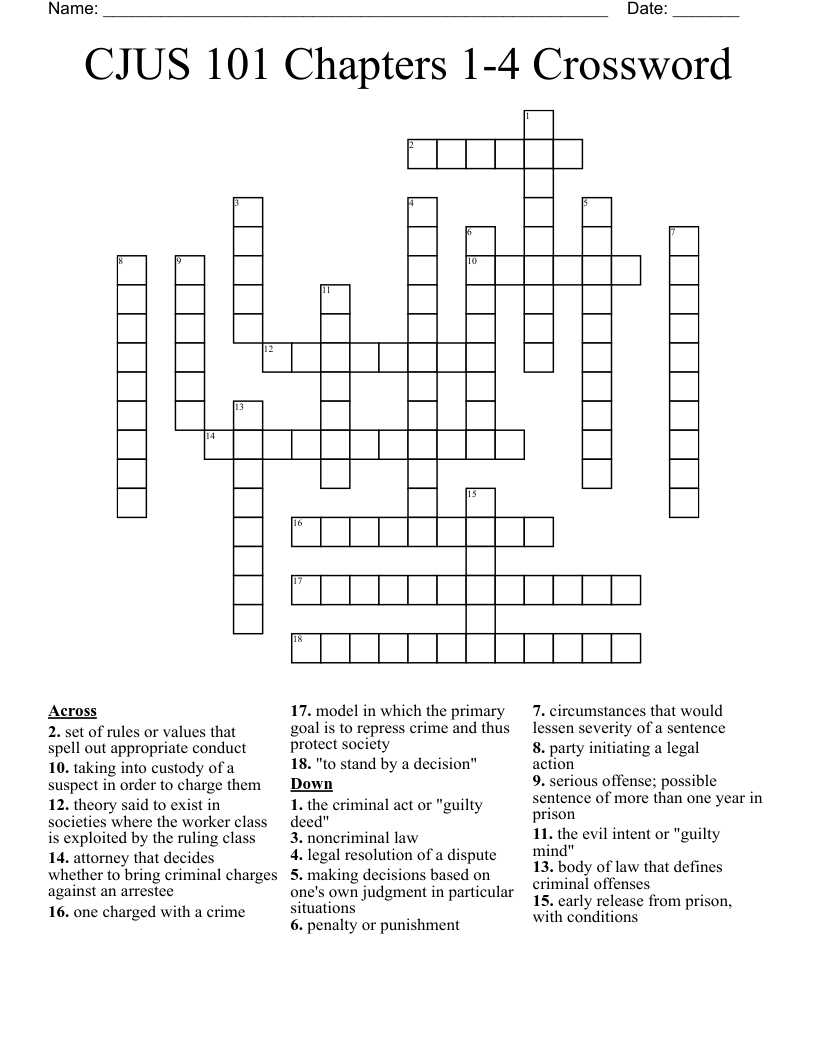 CJUS 101 Chapters 1-4 Crossword