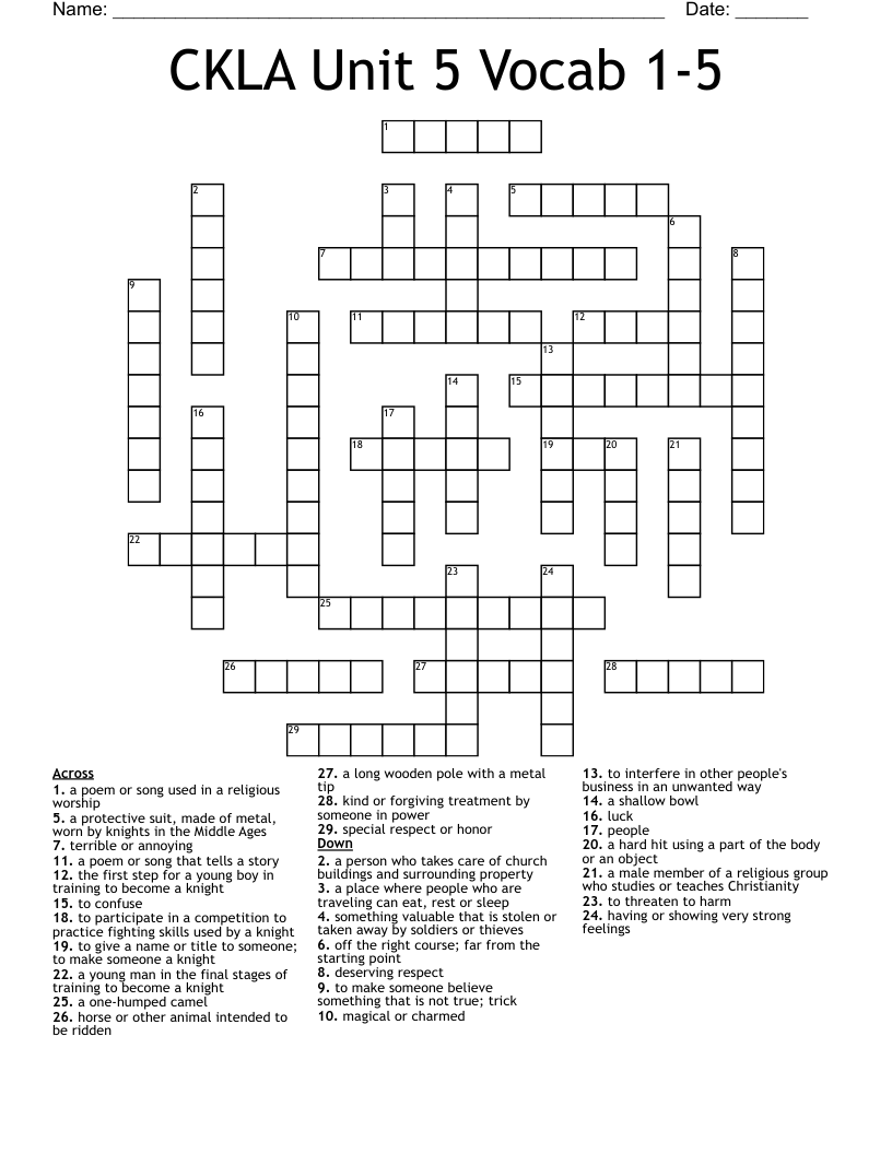 CKLA Unit 5 Vocab 1-5 Crossword