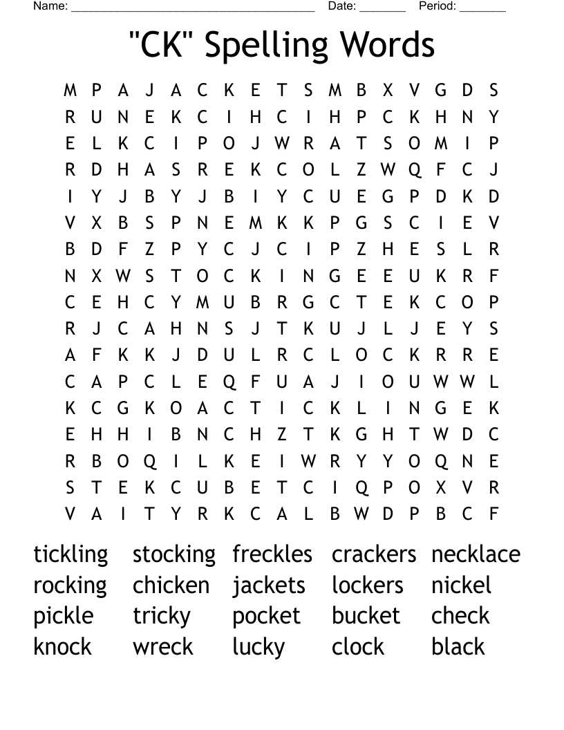 "CK" Spelling Words Word Search
