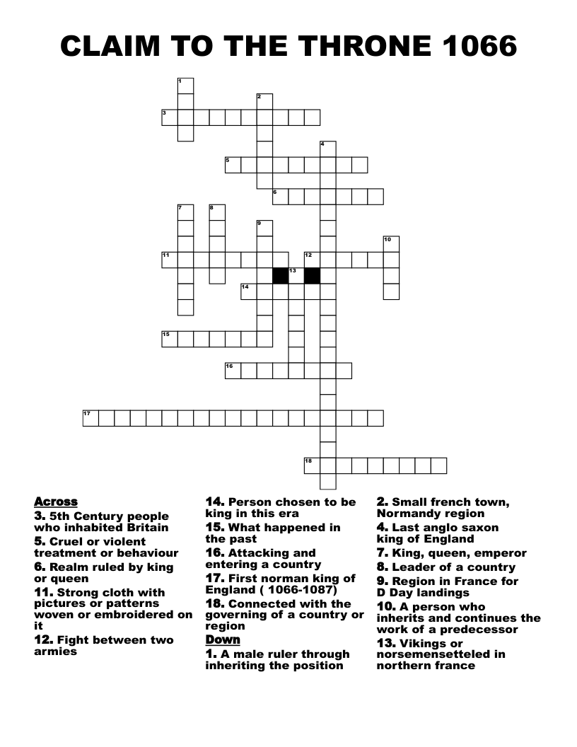CLAIM TO THE THRONE 1066 Crossword