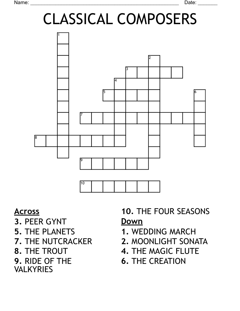 CLASSICAL COMPOSERS Crossword