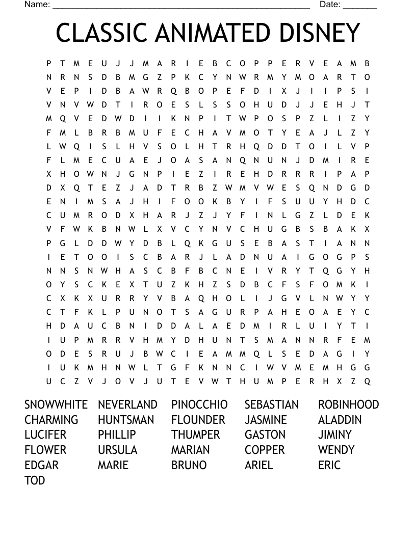 CLASSIC ANIMATED DISNEY Word Search