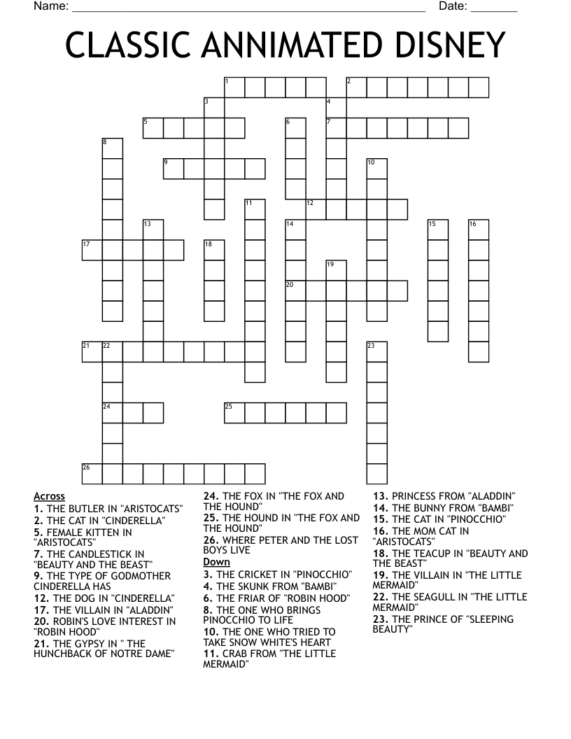 CLASSIC ANNIMATED DISNEY Crossword