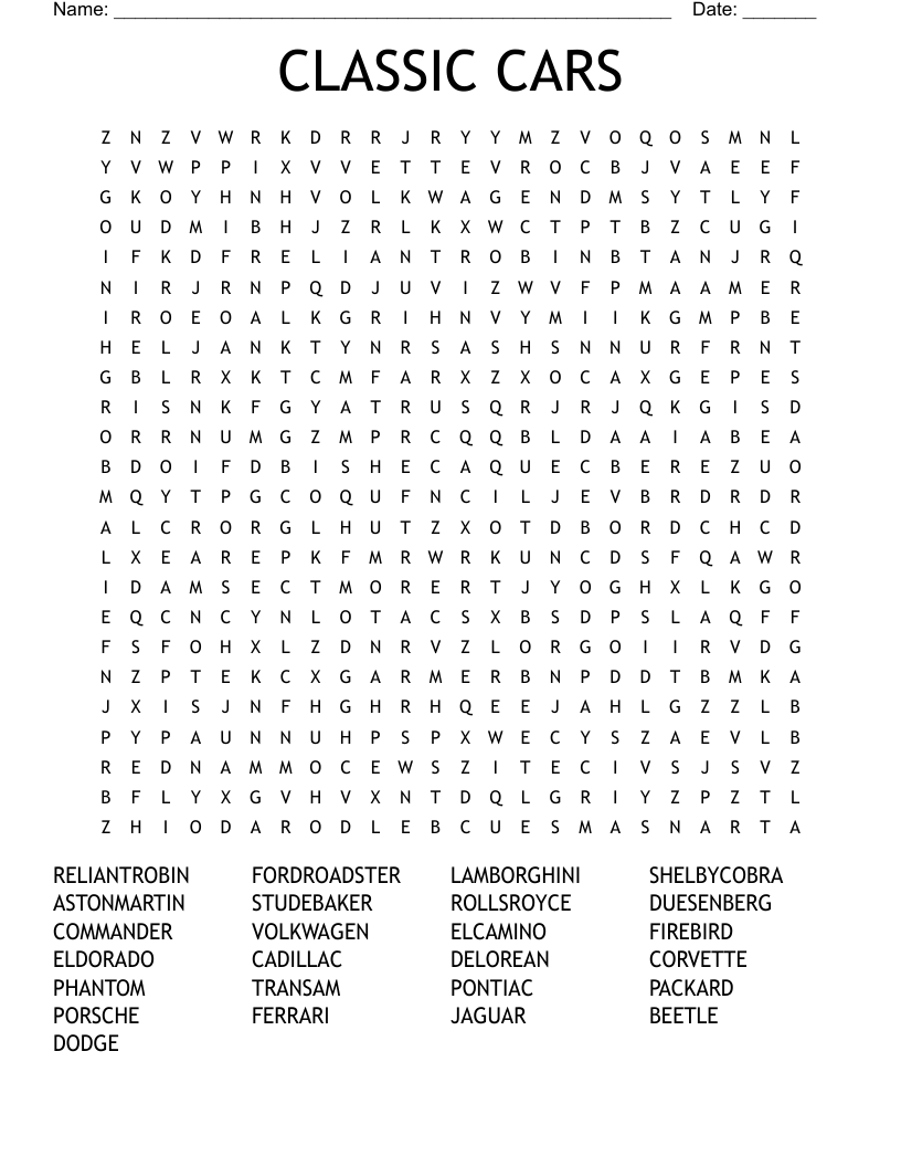 CLASSIC CARS Word Search