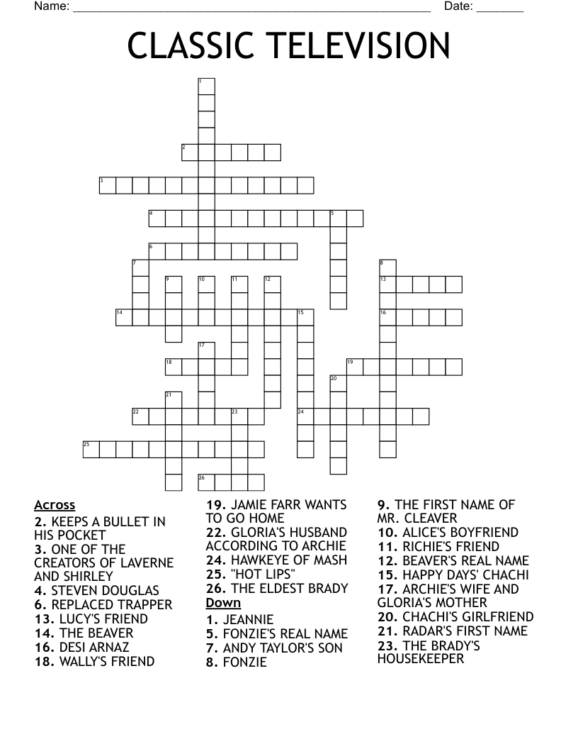 CLASSIC TELEVISION  Crossword