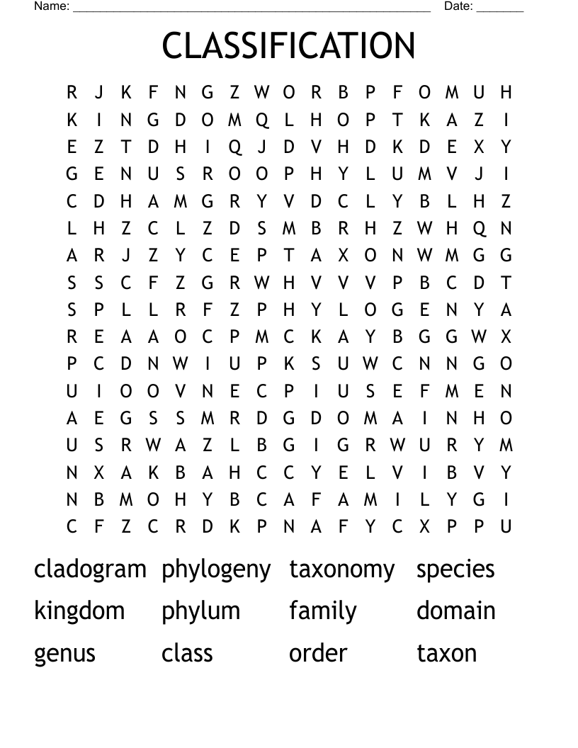 CLASSIFICATION Word Search