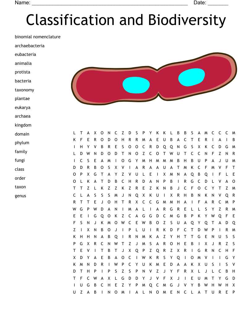 Classification and Biodiversity Word Search