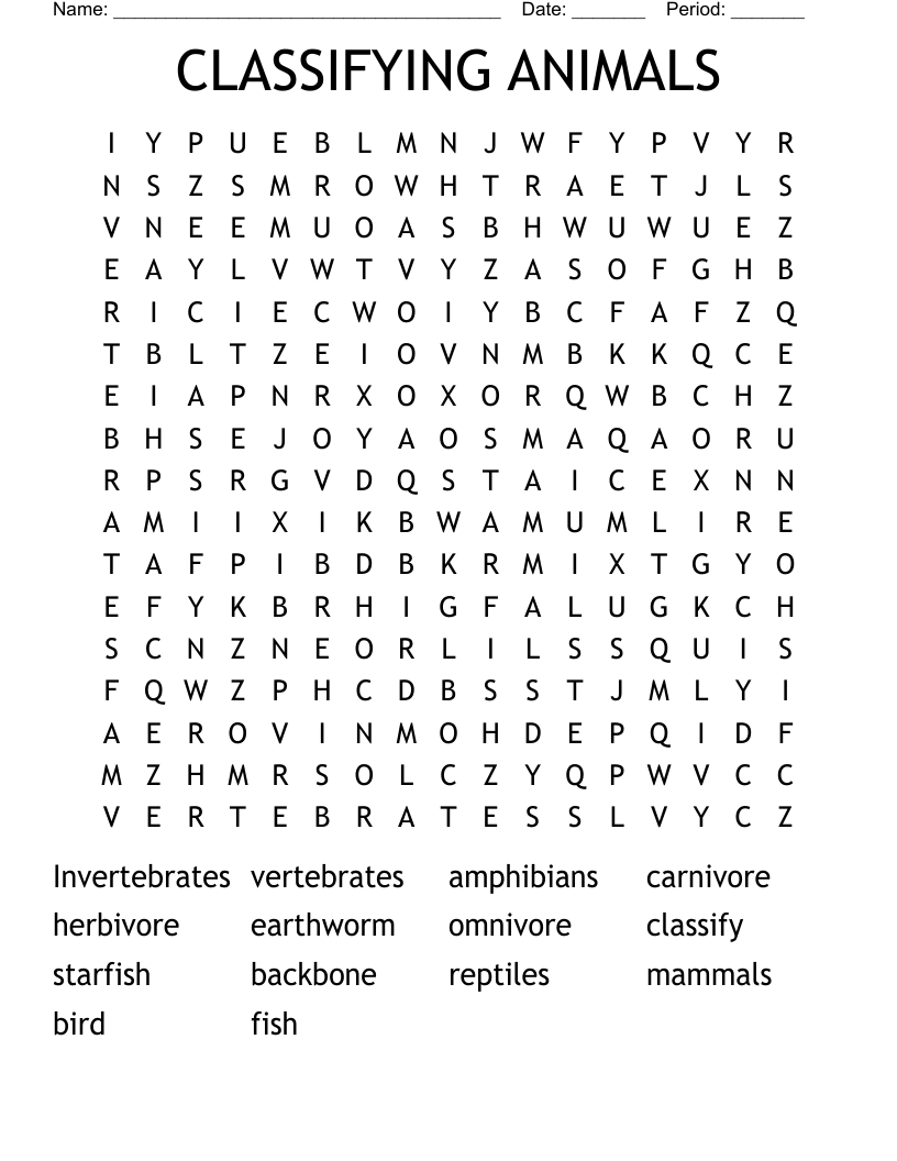 CLASSIFYING ANIMALS Word Search