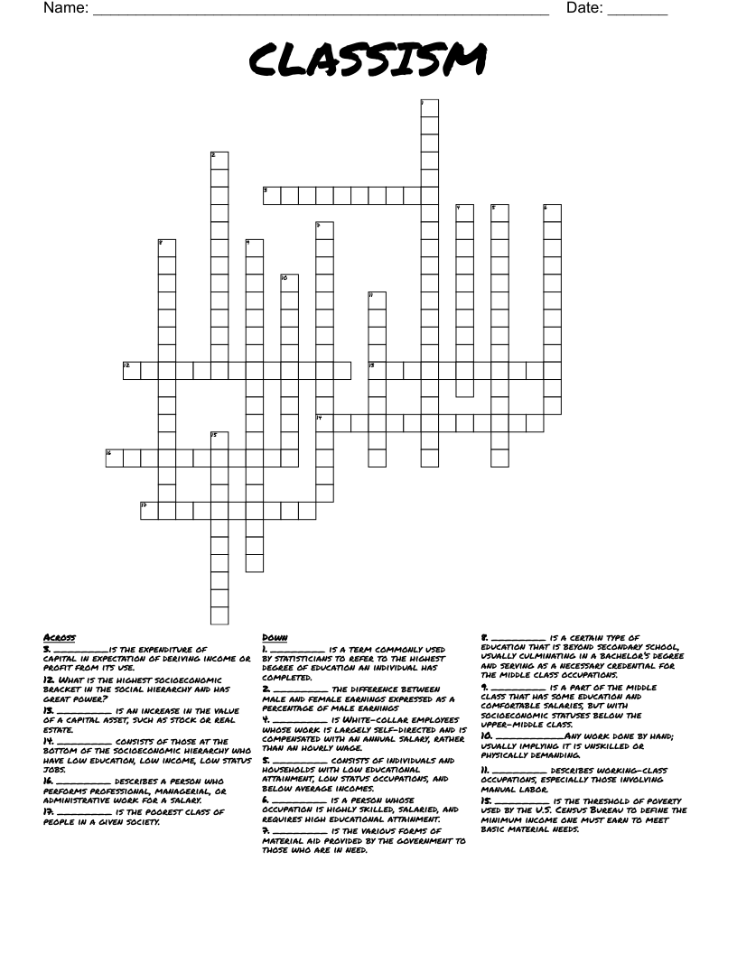 CLASSISM Crossword