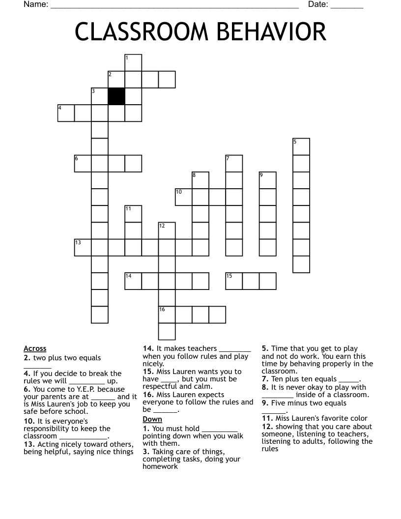 CLASSROOM BEHAVIOR Crossword
