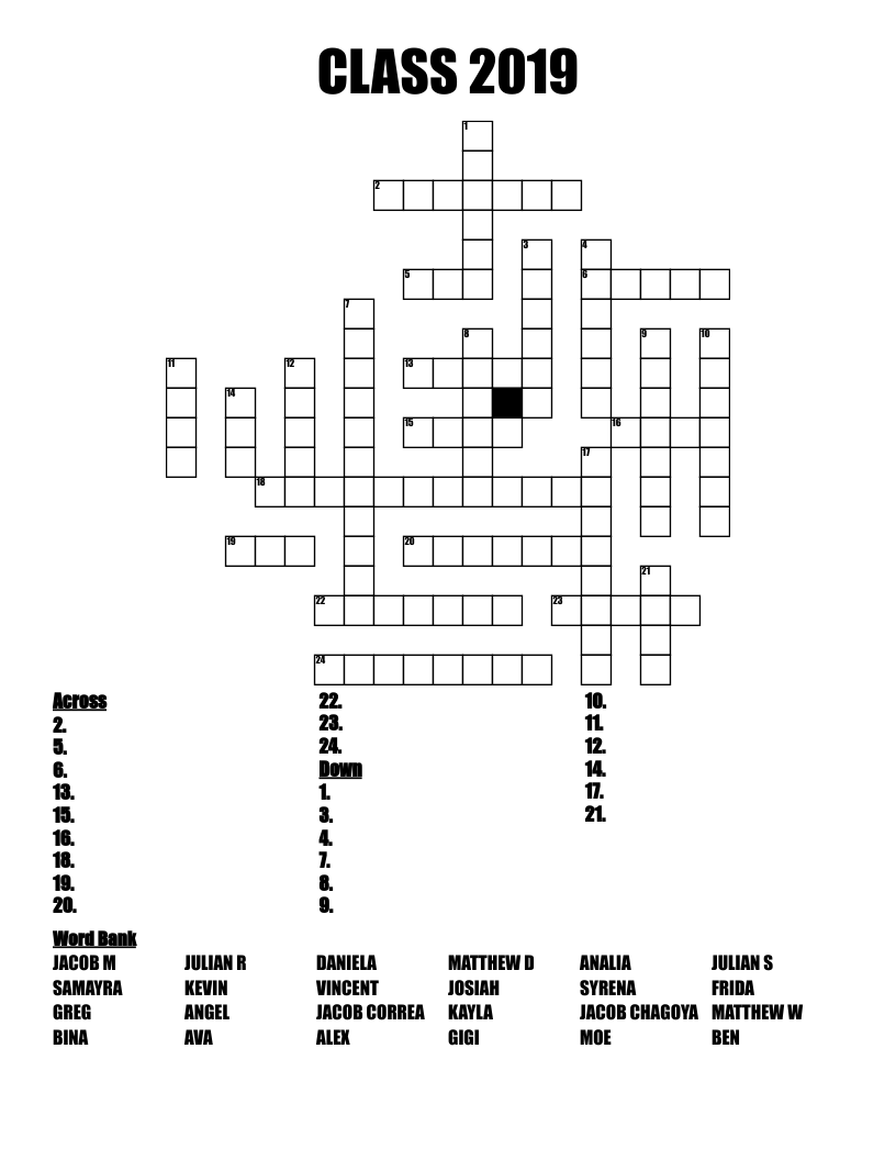 CLASS 2019 Crossword