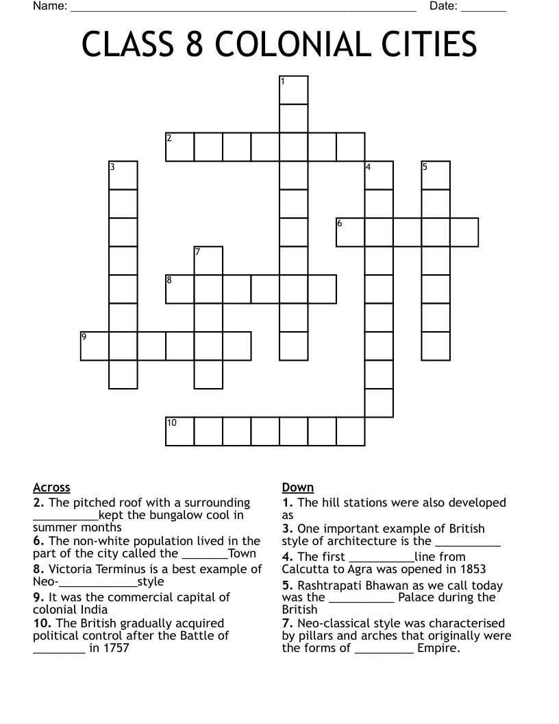 CLASS 8 COLONIAL CITIES Crossword