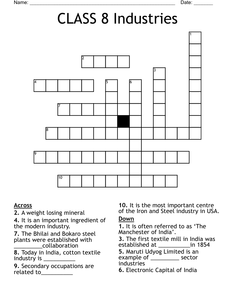 CLASS 8 Industries Crossword