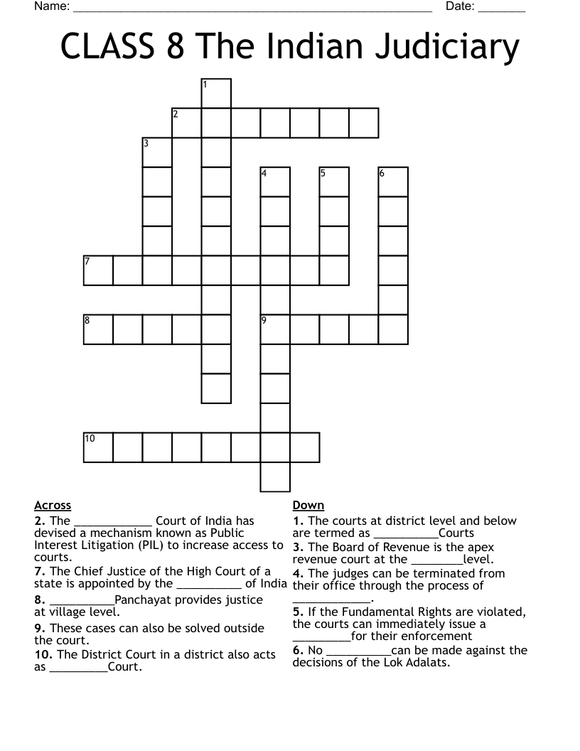CLASS 8 The Indian Judiciary Crossword