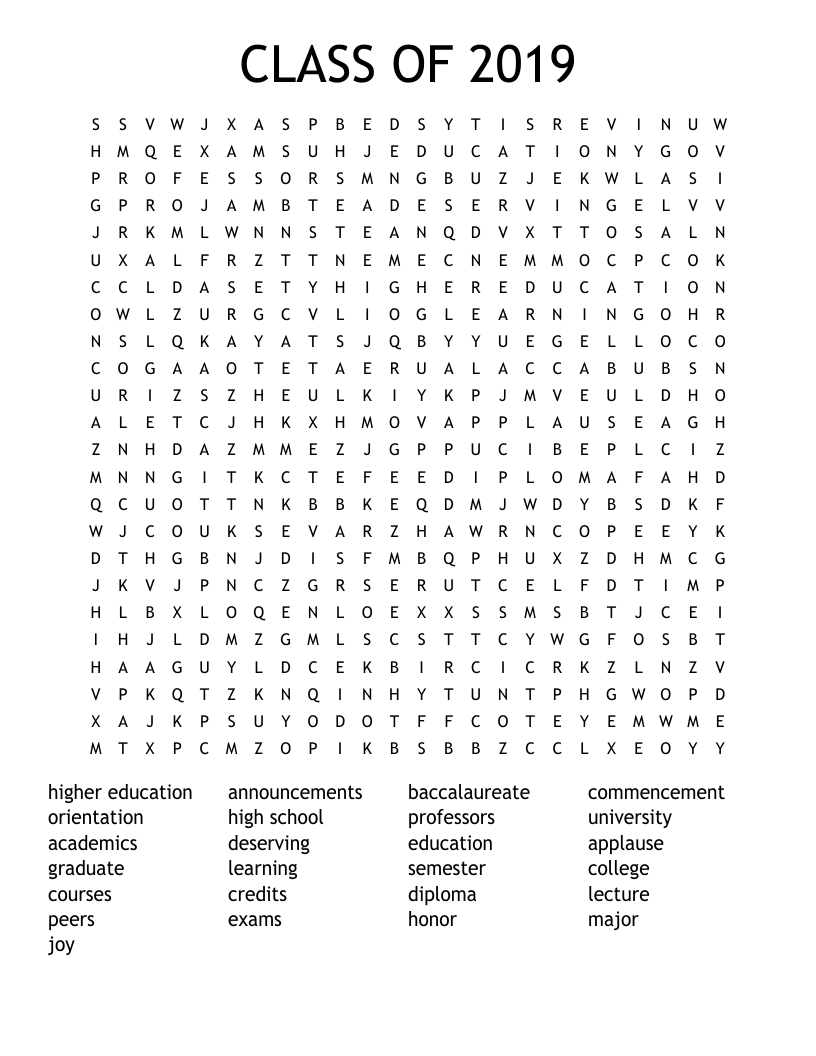 CLASS OF 2019 Word Search