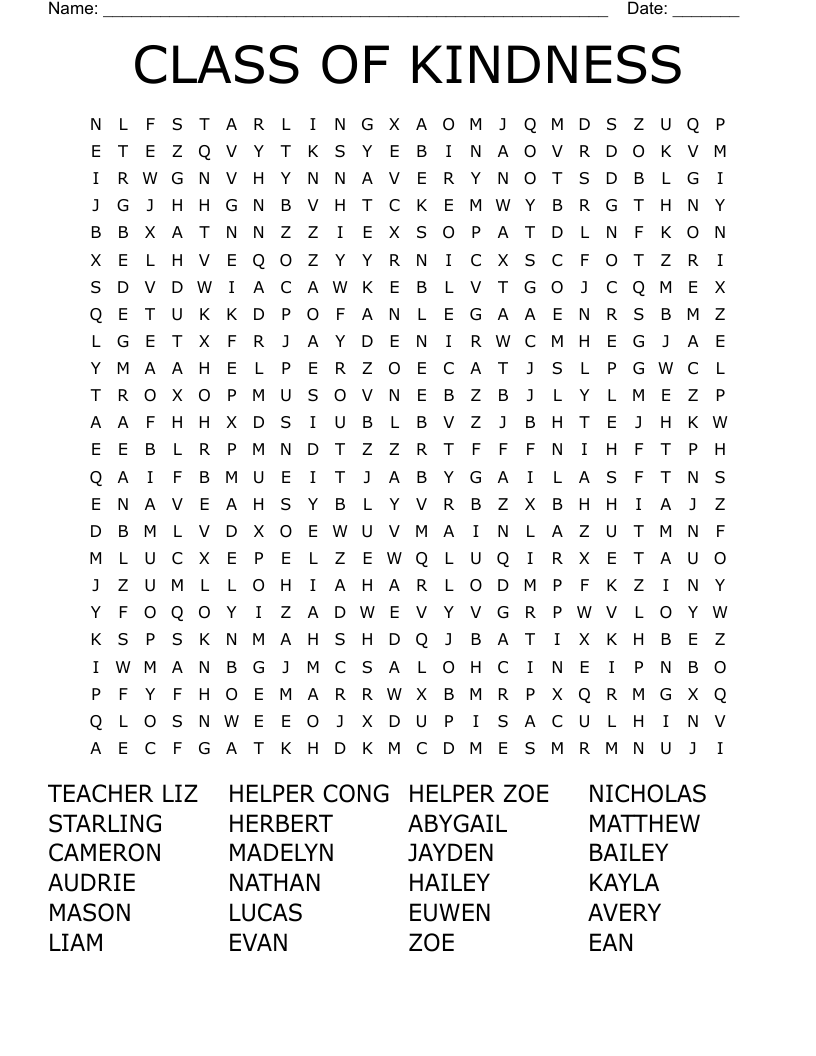 CLASS OF KINDNESS Word Search