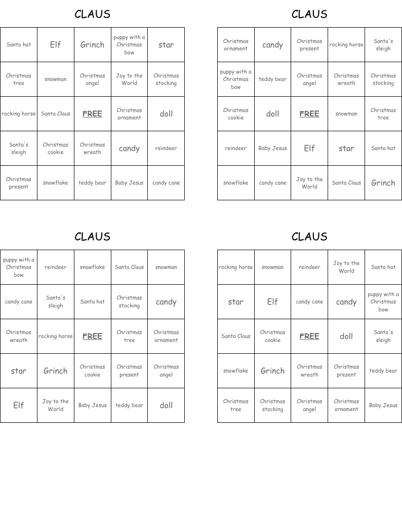 CLAUS Bingo Cards