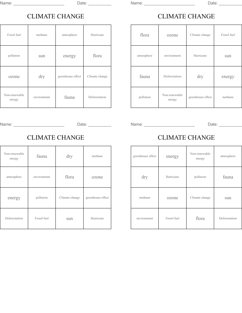 CLIMATE CHANGE Bingo Cards