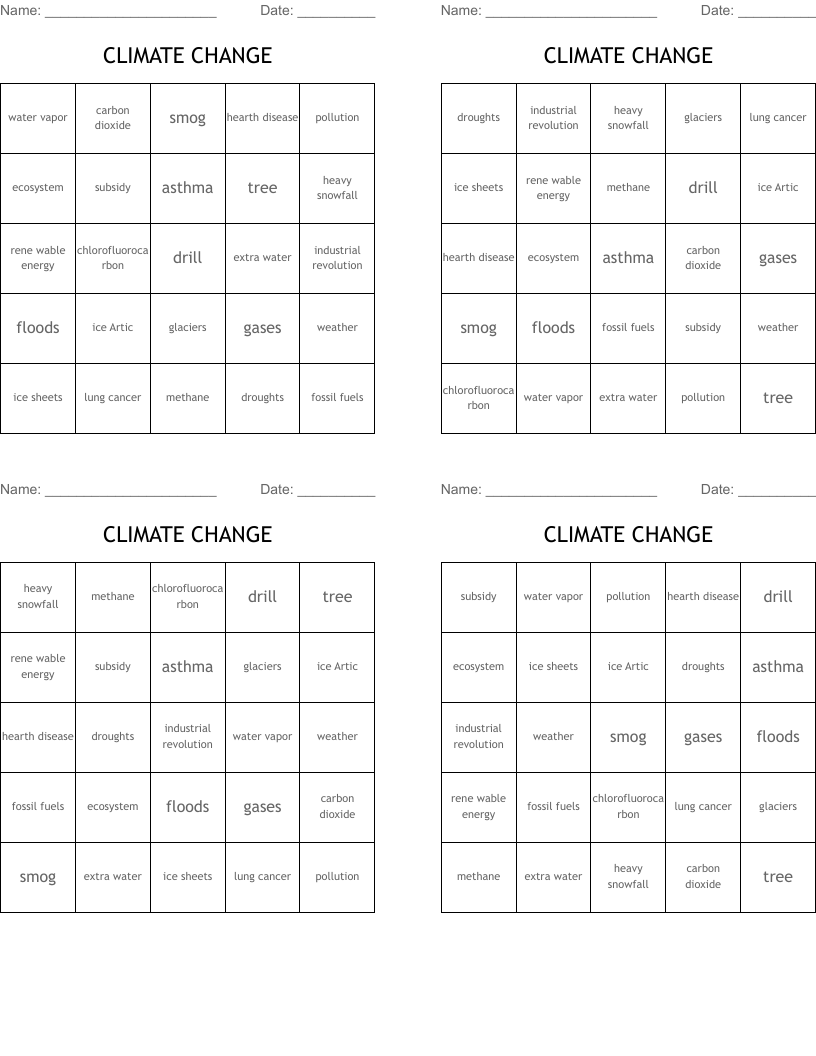 CLIMATE CHANGE Bingo Cards