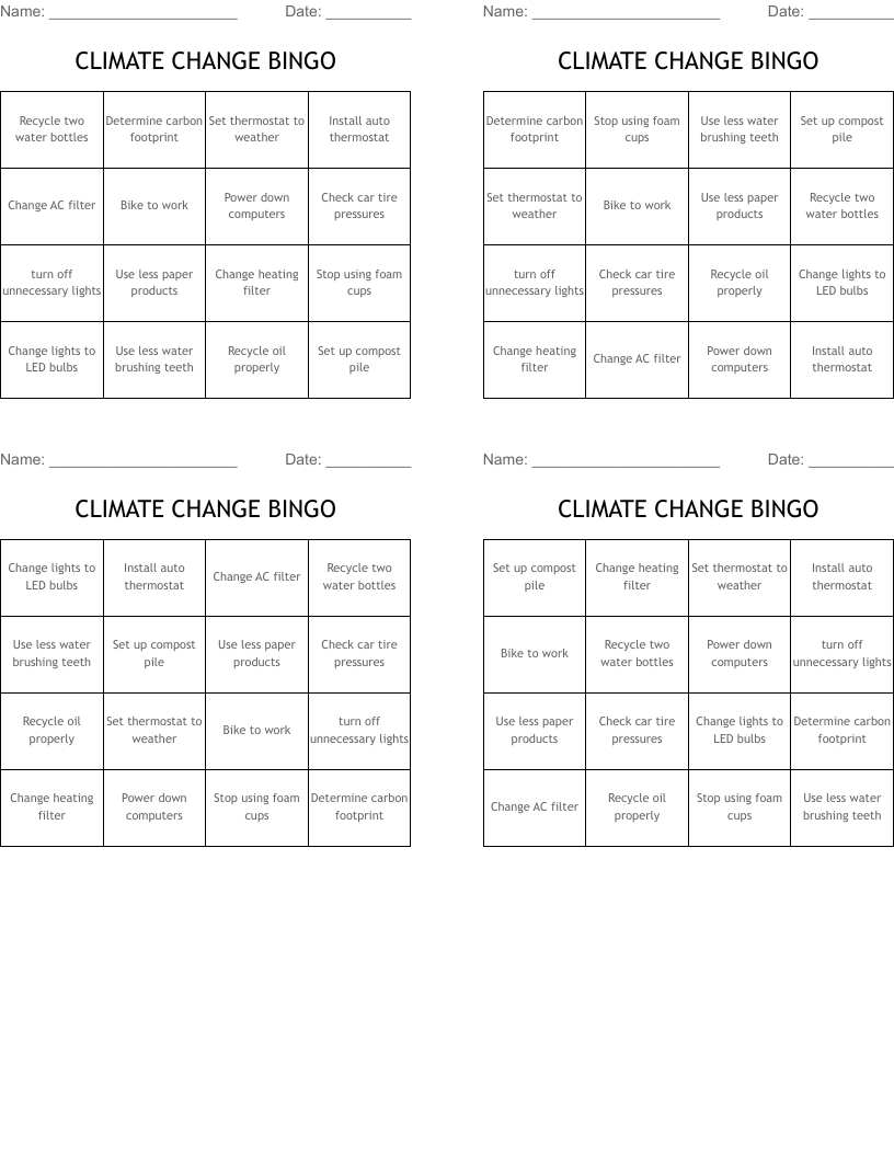 CLIMATE CHANGE BINGO