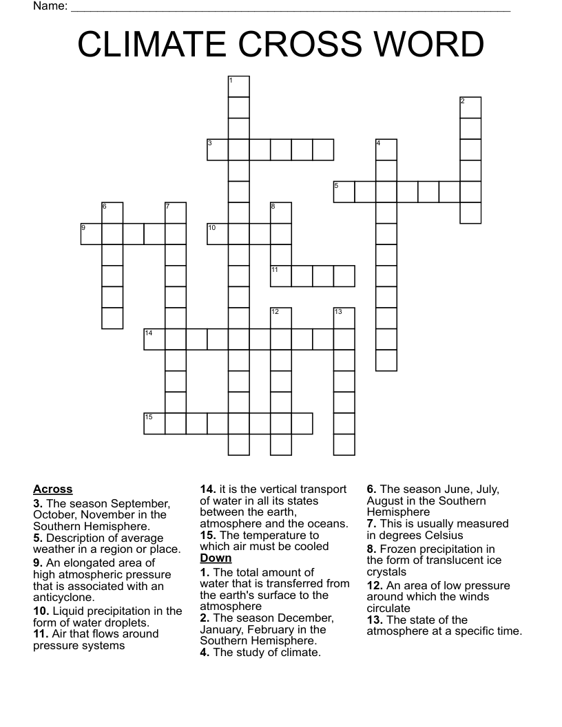 CLIMATE CROSS WORD