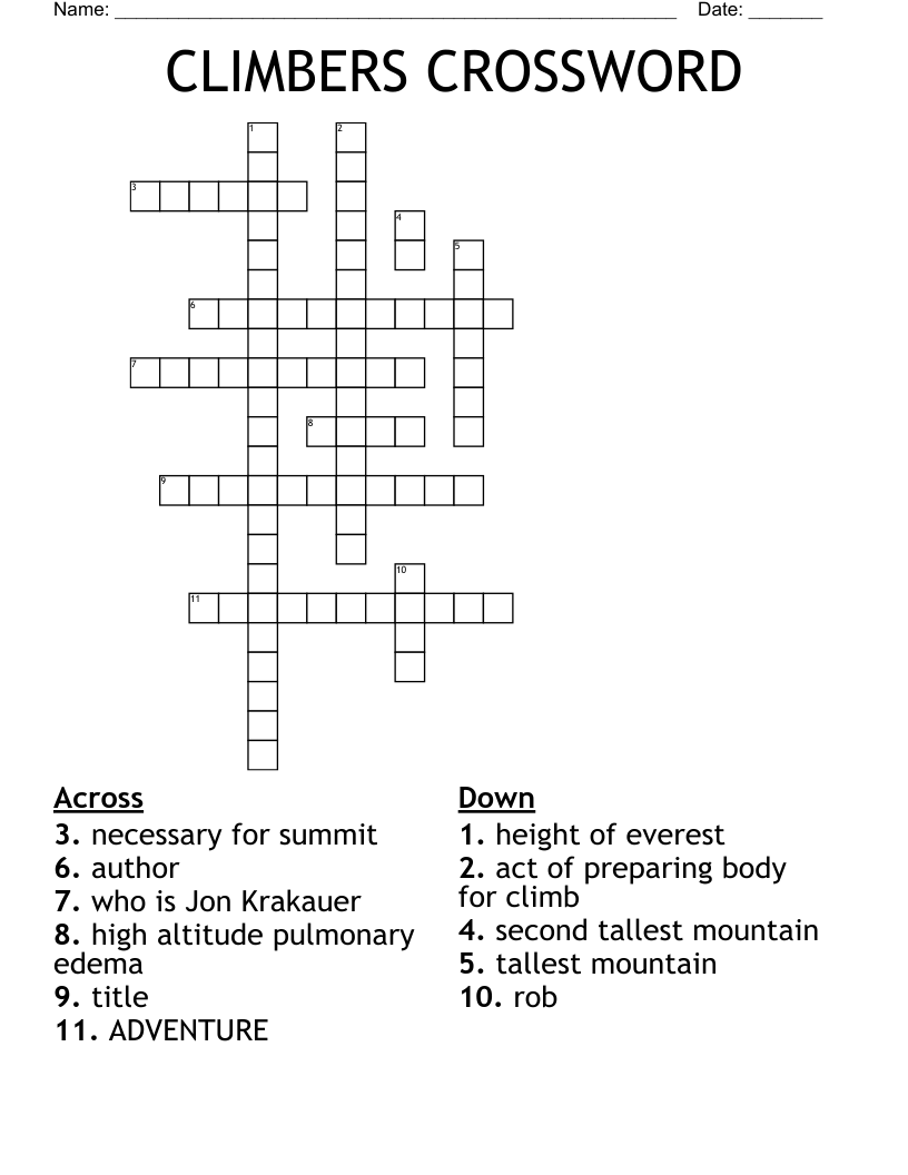CLIMBERS CROSSWORD