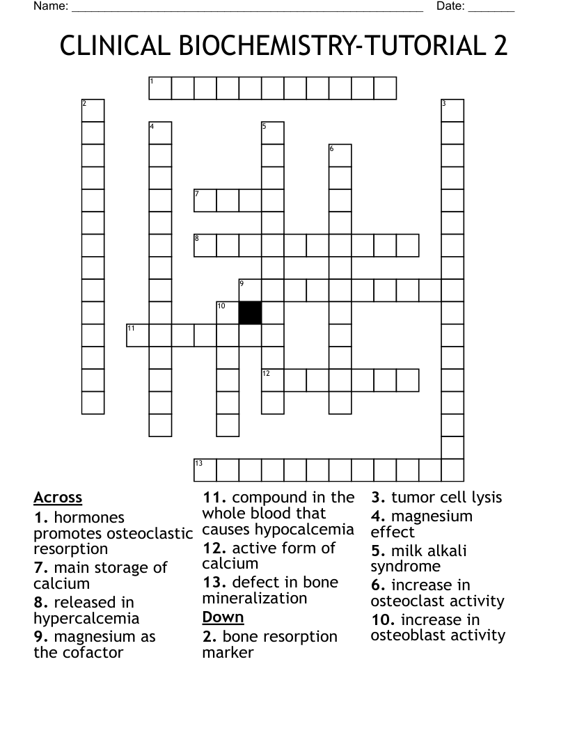 CLINICAL BIOCHEMISTRY-TUTORIAL 2 Crossword