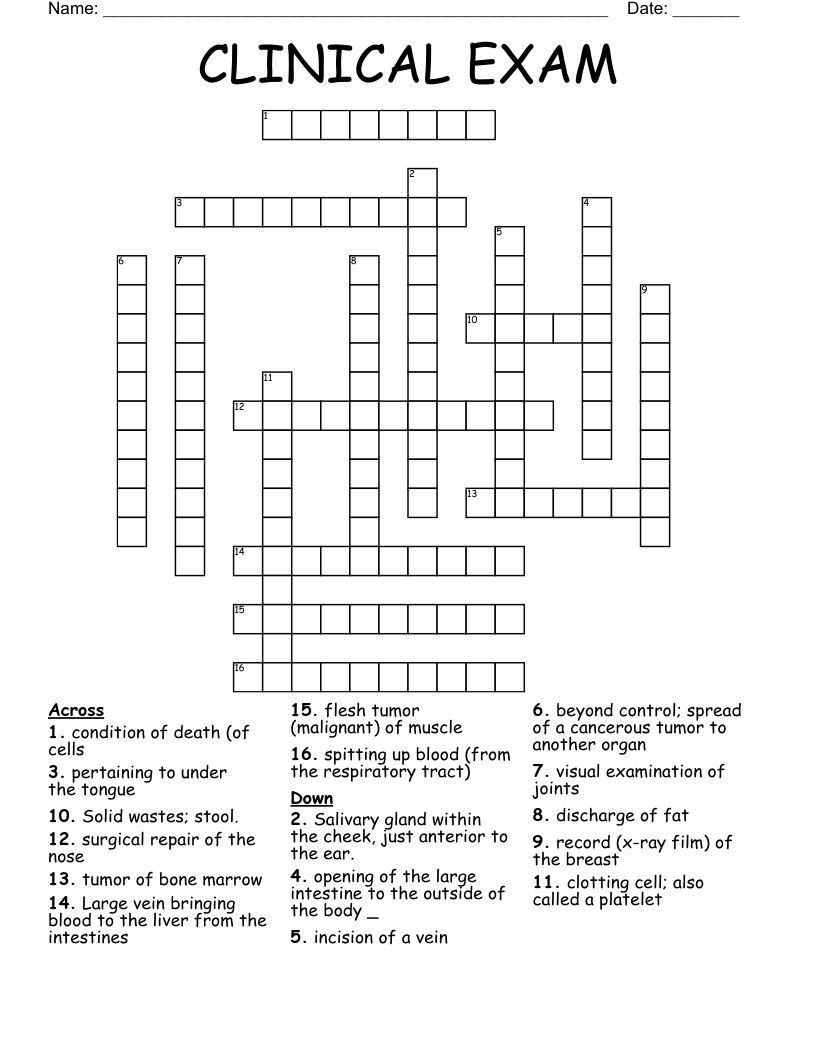 CLINICAL EXAM  Crossword