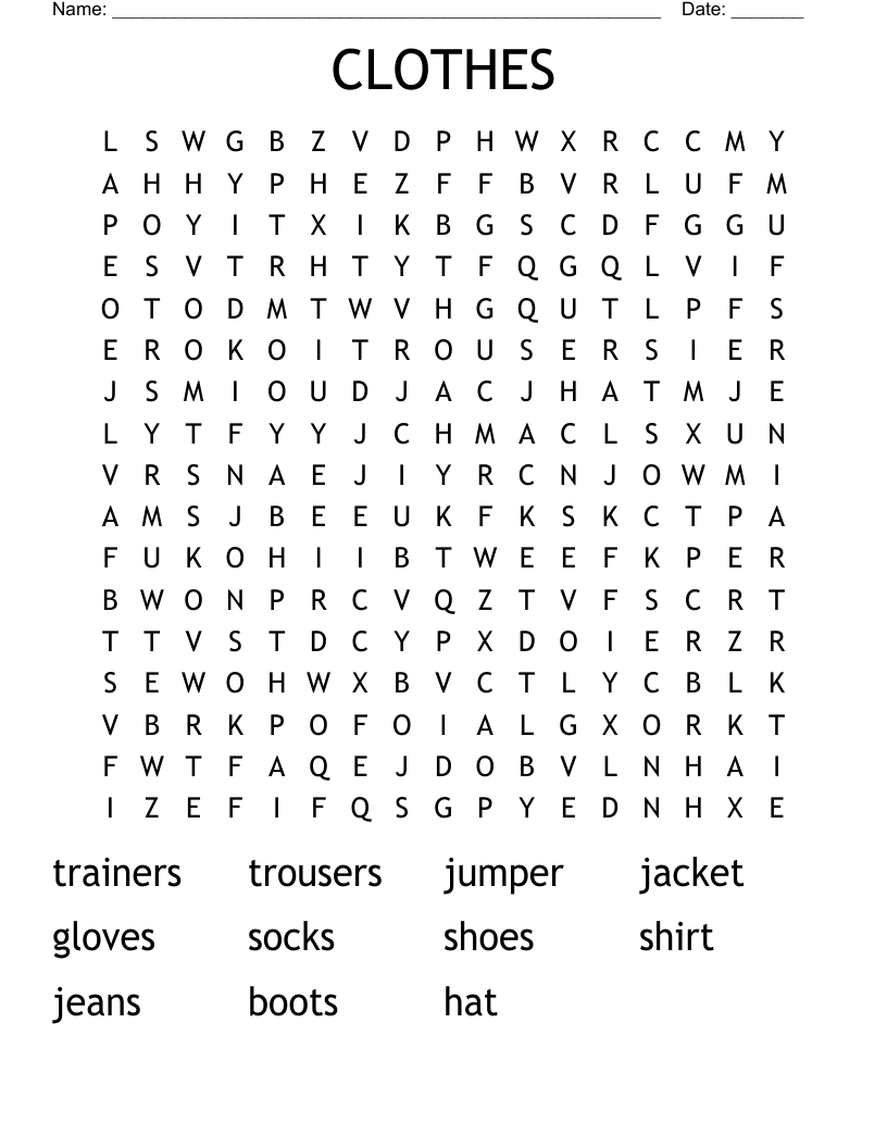 CLOTHES Word Search