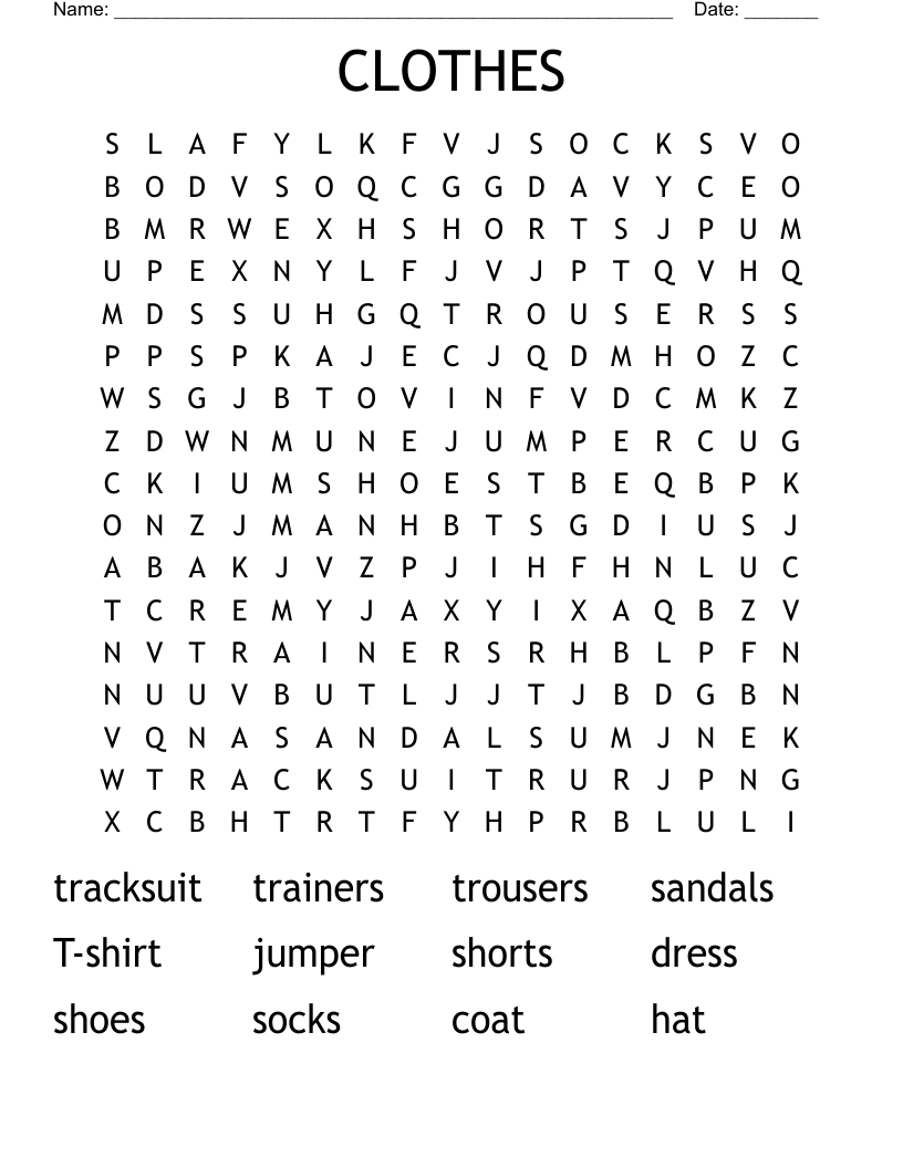 CLOTHES Word Search