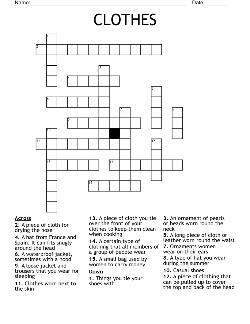CLOTHES Crossword