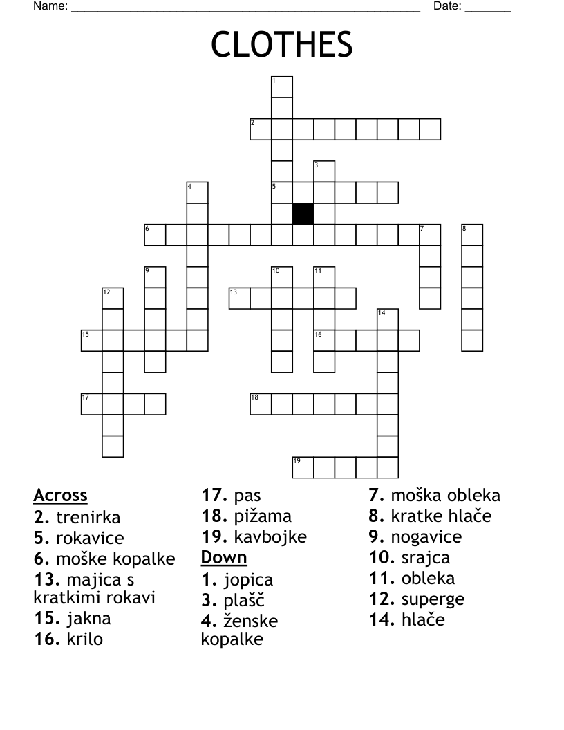 CLOTHES Crossword