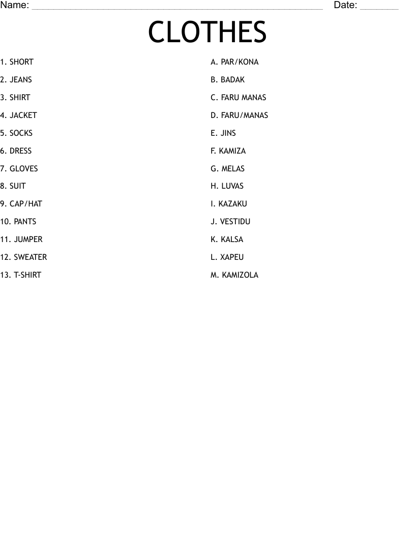 CLOTHES  Worksheet