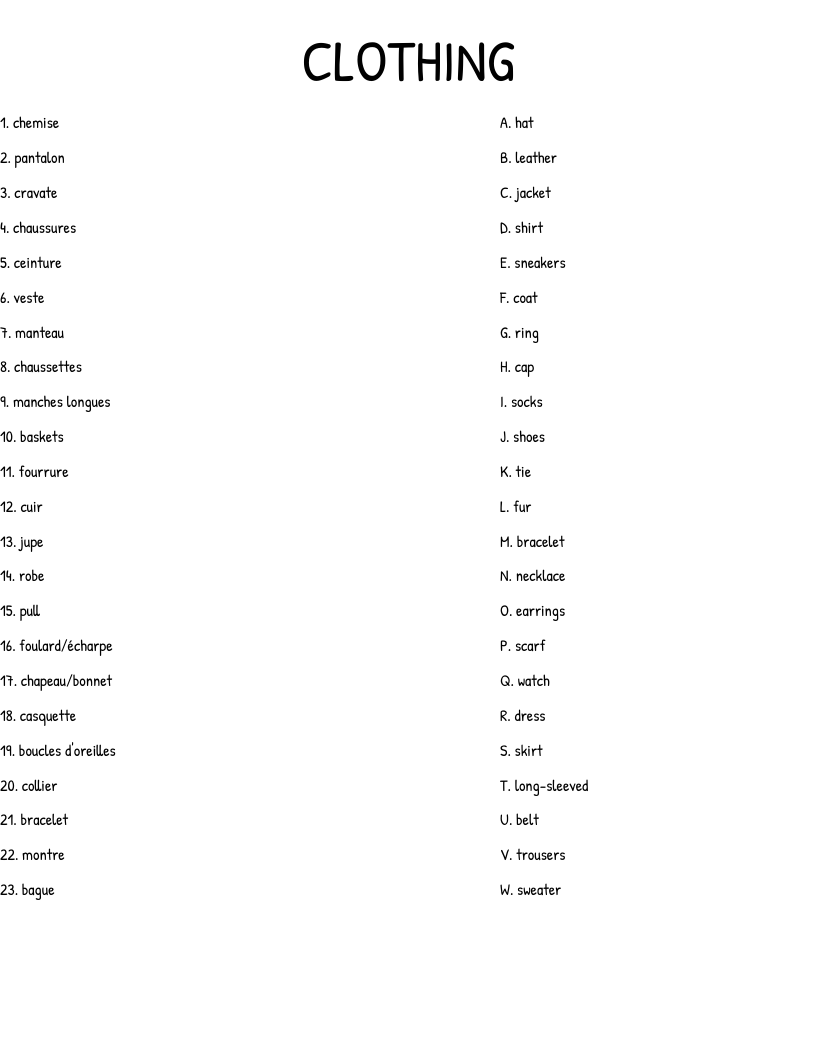 CLOTHING Worksheet