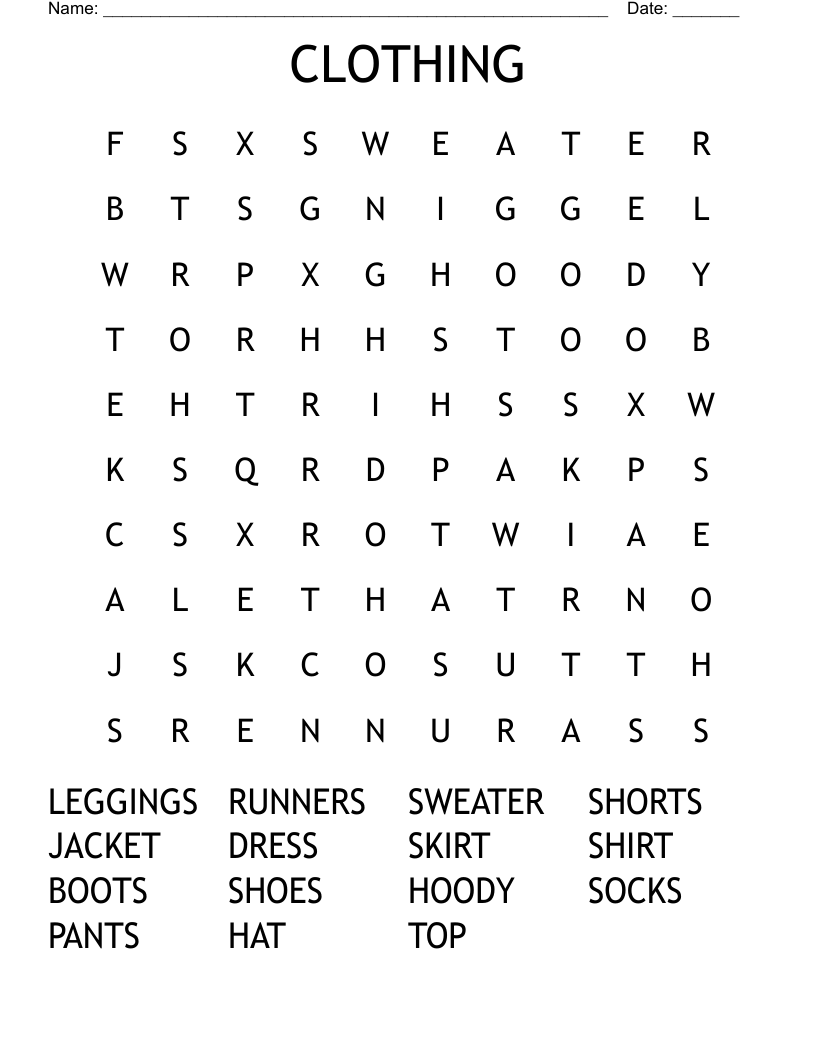 CLOTHING Word Search