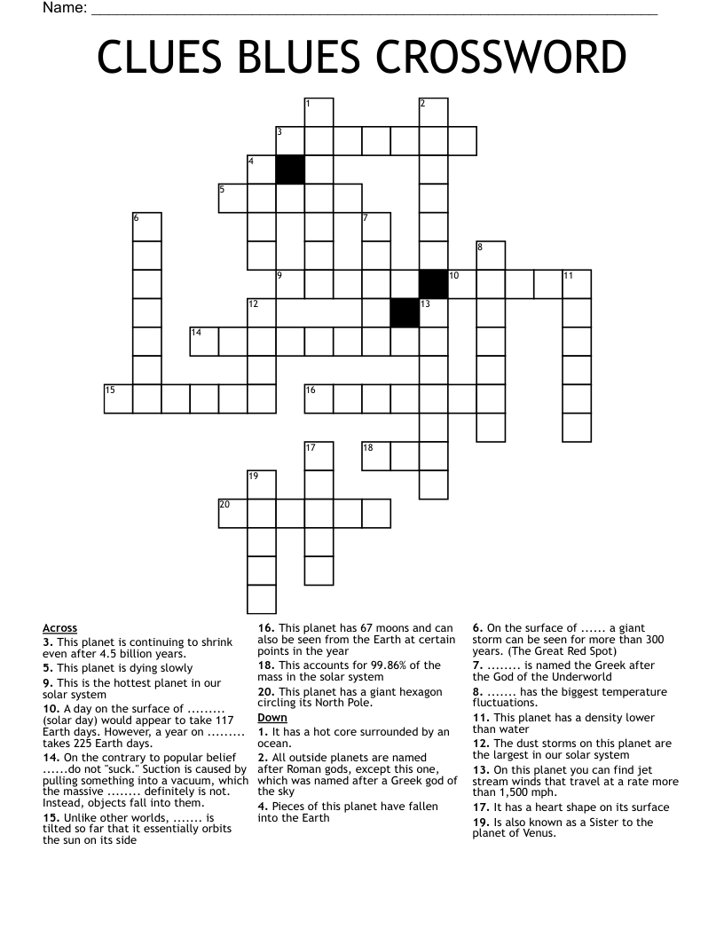 CLUES BLUES CROSSWORD 