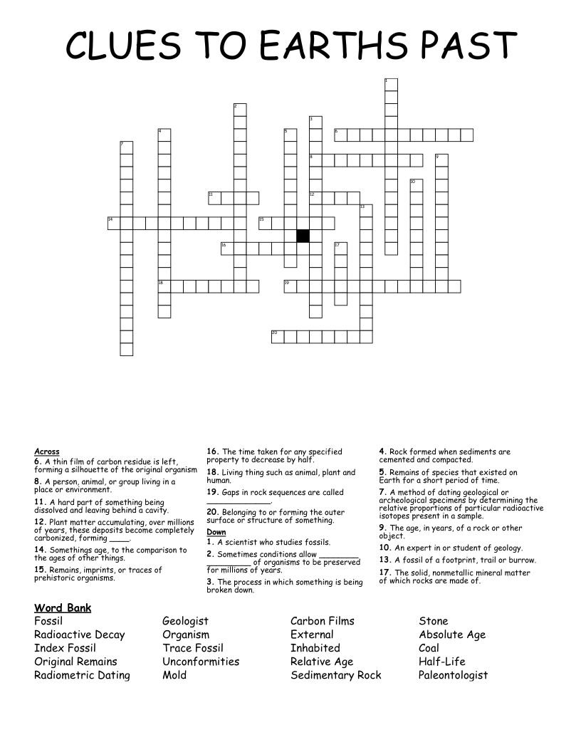 CLUES TO EARTHS PAST Crossword