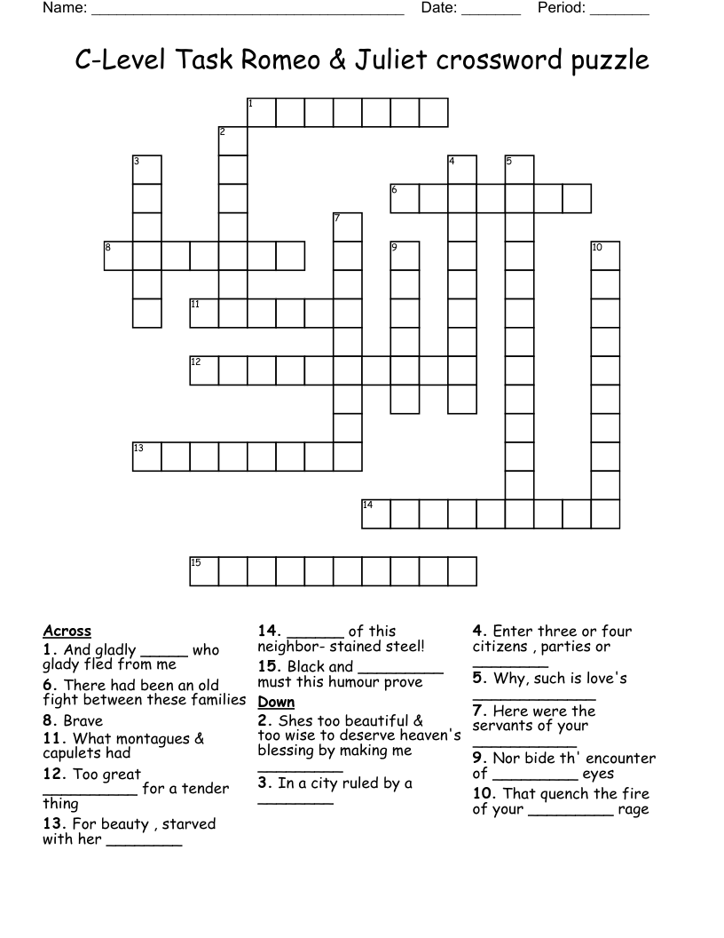 C-Level Task Romeo & Juliet crossword puzzle