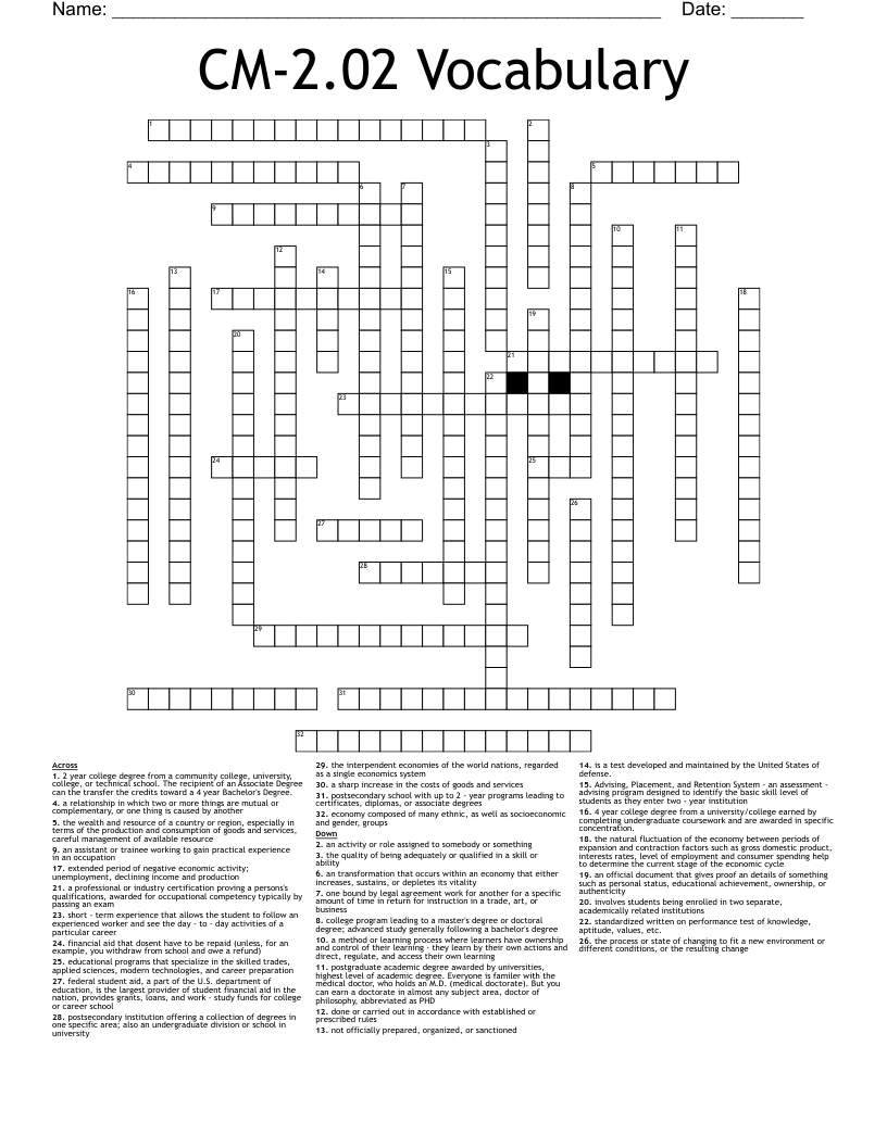 CM-2.02 Vocabulary Crossword