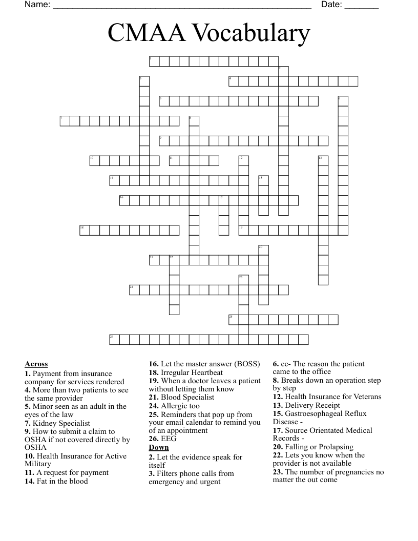 CMAA Vocabulary  Crossword