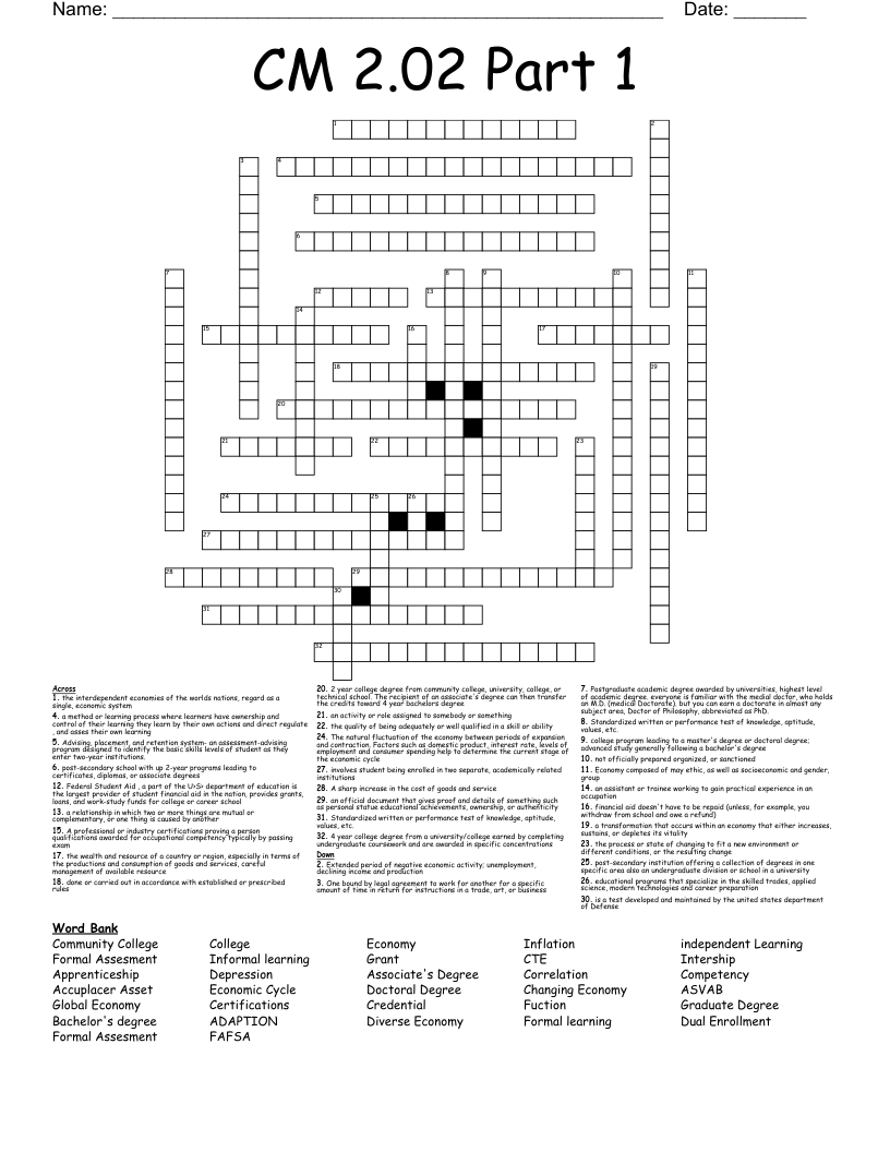 CM 2.02 Part 1 Crossword