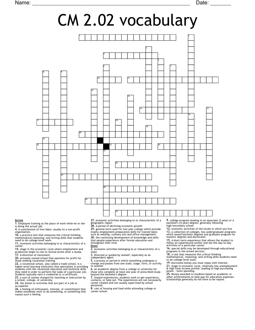 CM 2.02 vocabulary  Crossword