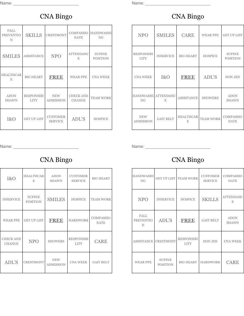 CNA Bingo