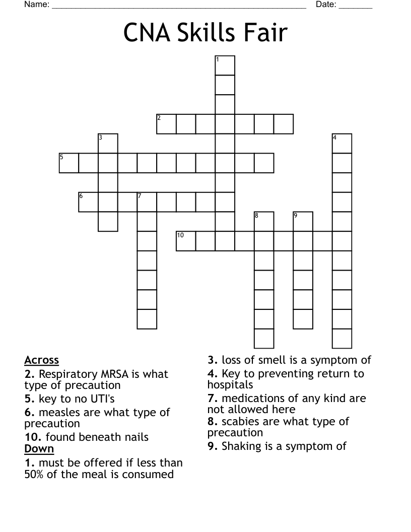 CNA Skills Fair Crossword