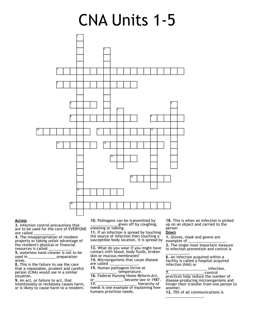 CNA Units 1-5 Crossword