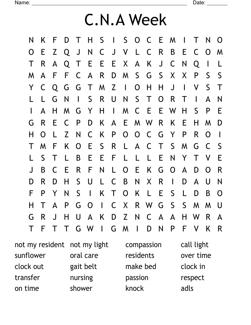C.N.A Week Word Search