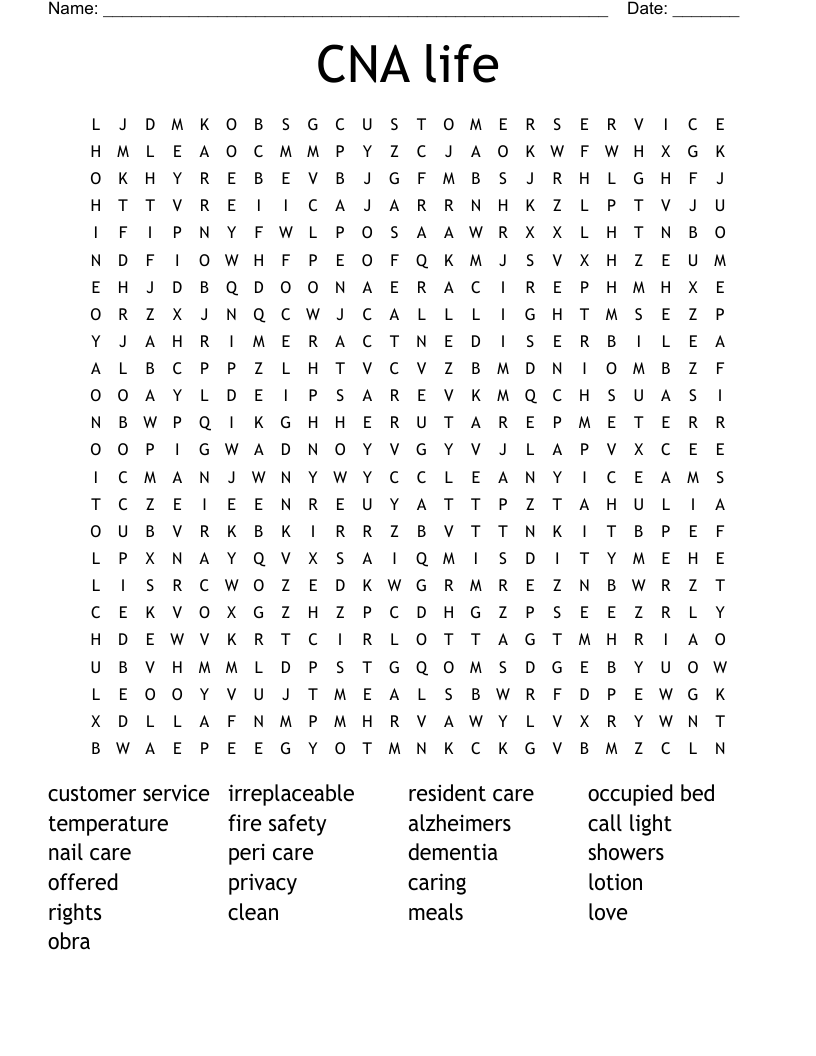 CNA life Word Search