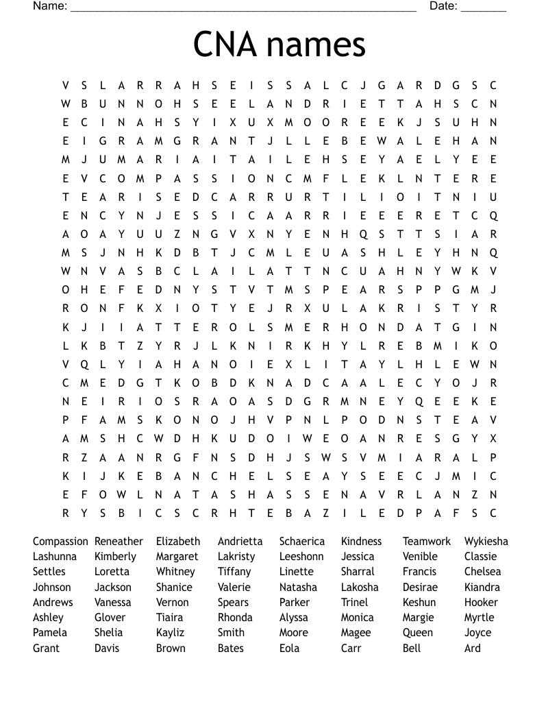 CNA names Word Search