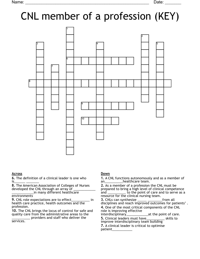CNL member of a profession (KEY) Crossword